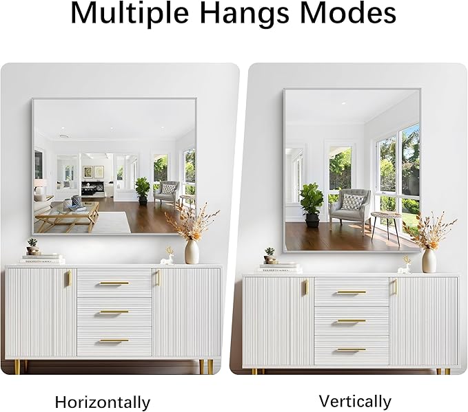 Silver Bathroom Mirror for Wall, 30x36 Inch Rectangle - Image 4