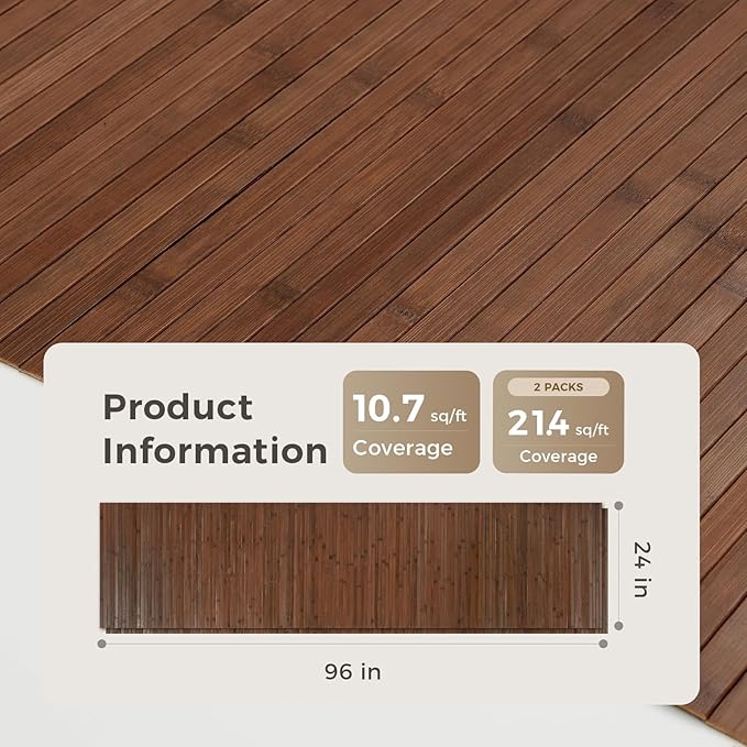 OUZUGIE 2 Pack 96x24 Inch Natural Bamboo Wall Panel – Coffee Pole Wrap Paneling - Image 2