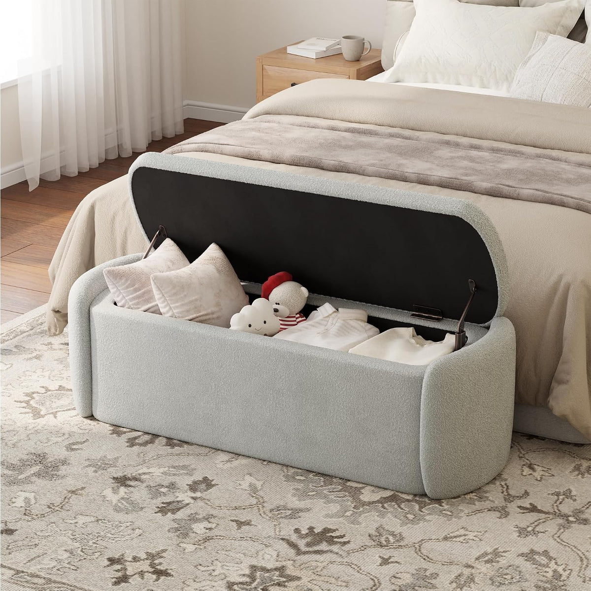 vknow storage bench, upholstered storage ottoman bench with, main product view