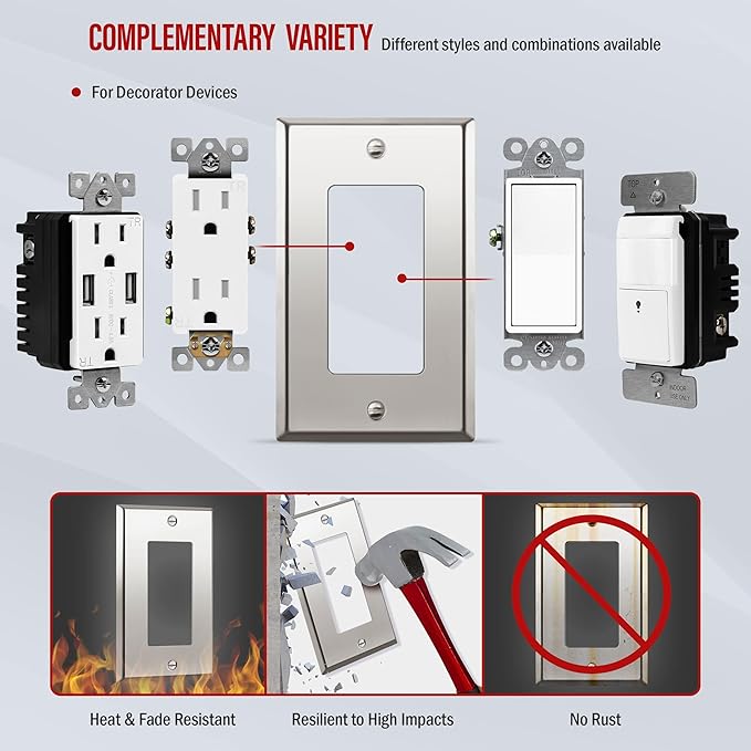 ENERLITES Decorator Switch or Outlet Metal Wall Plate, Stainless Steel 201 - Image 5