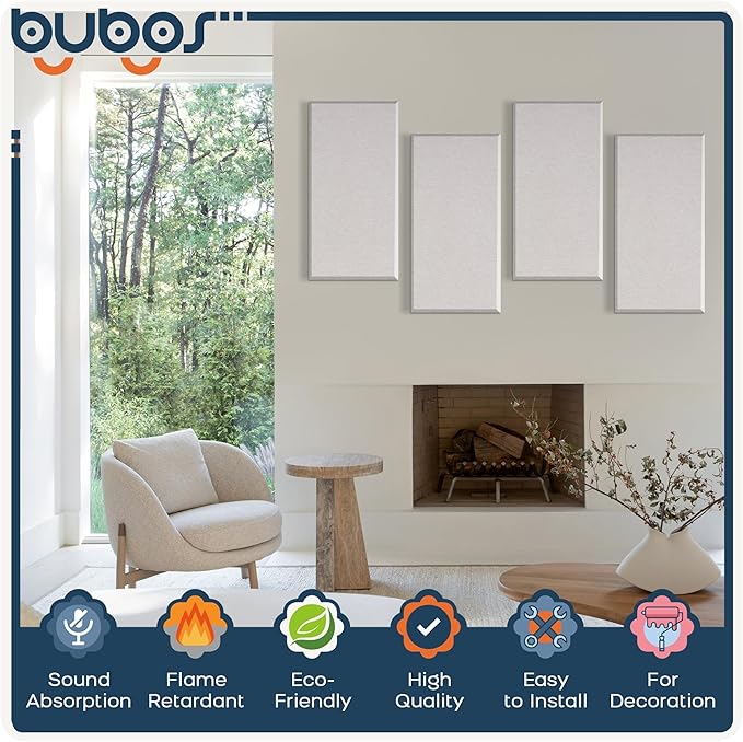 BUBOS 4 PCS Fabric Acoustic Panels, 23.6''x11.8''x2'' Sound Proof Panels - Image 3