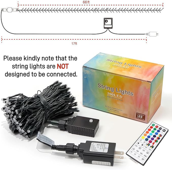 HOME LIGHTING 66ft Christmas Decorative Mini Lights, 200 LED RGB Changing 8 - Image 5