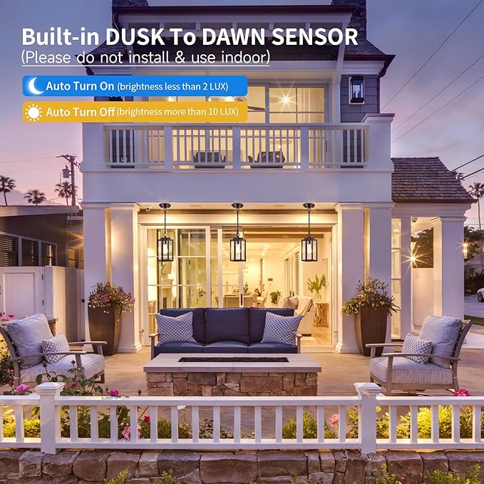 11'' Dusk to Dawn Outdoor Pendant Light, Modern Outside Chandelier Outdoor - Image 2