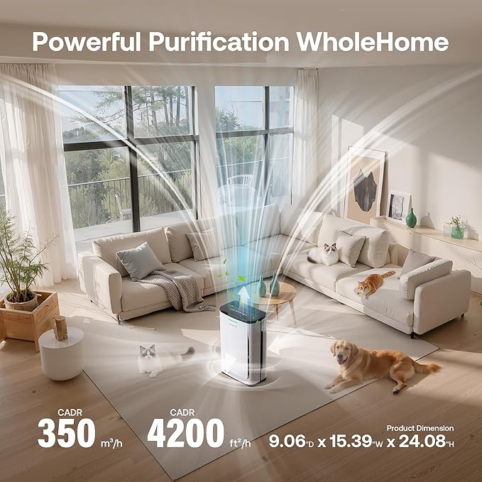 Pet Air Purifier Large Home up to 4200 sq ft, Suck up Floating Cat Dog Hair - Image 5