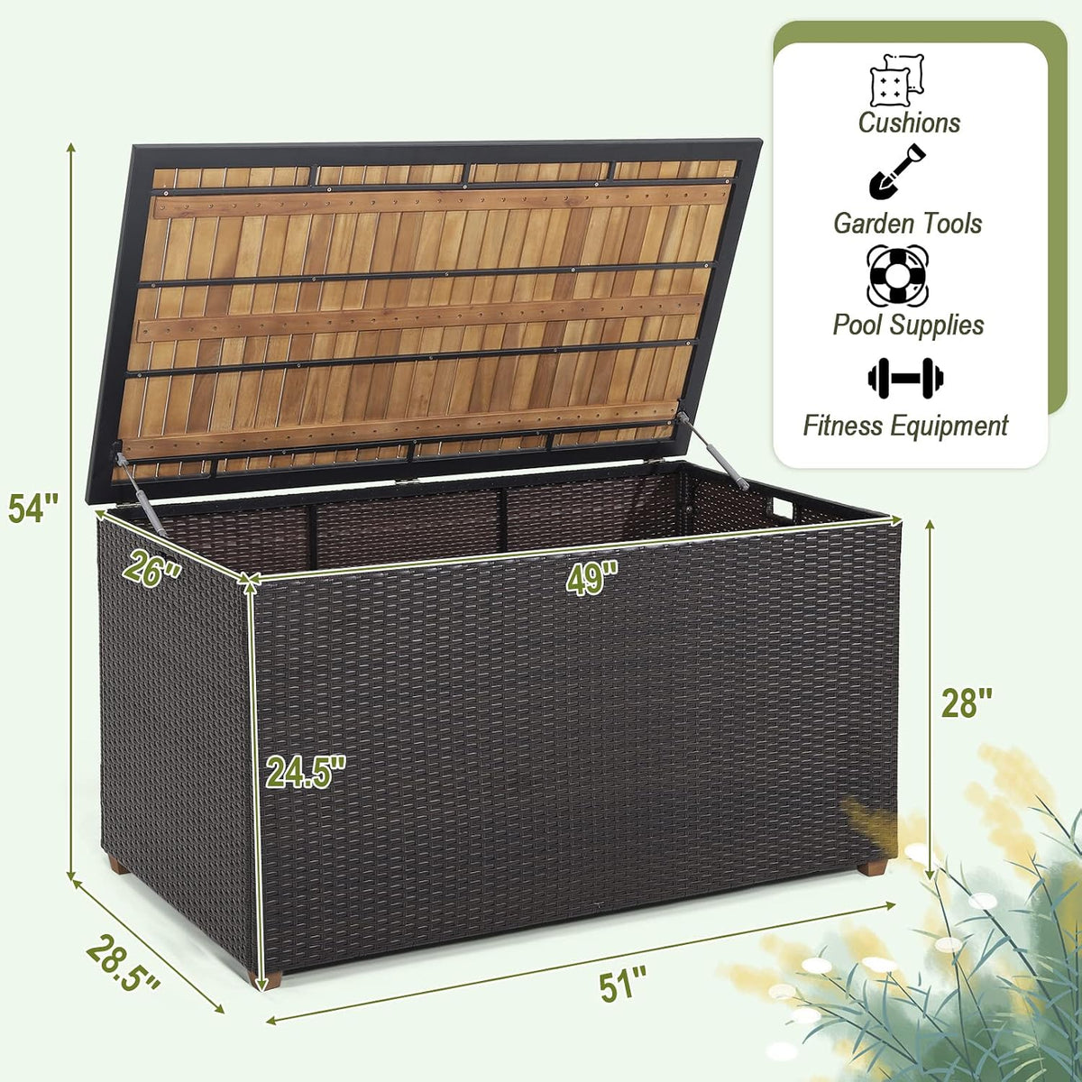 tangkula 134 gallon outdoor storage box, wicker patio, side view