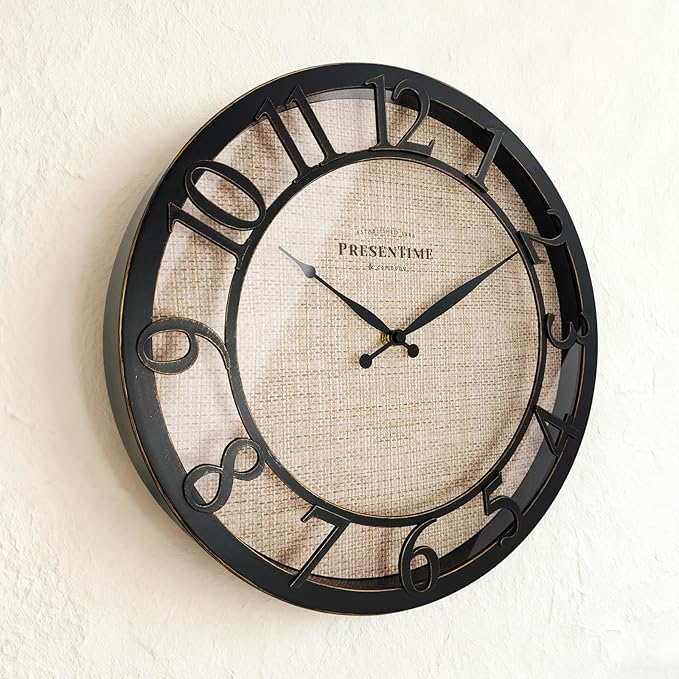 Presentime & Co 13" Farmhouse Series Wall Clock, Cottage Style, Faux Burlap - Image 3
