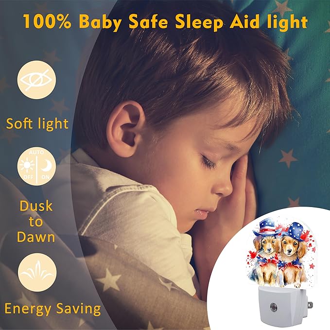 sndheke USA Flag Dog Couple Night Light Plug into Wall, American Patriotic Cute - Image 5