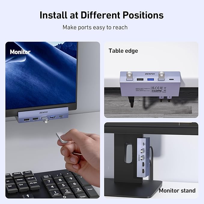 BENFEI 8-in-1 USB C Hub with Secure Clamp – Features 4K@60Hz HDMI, Gigabit - Image 6
