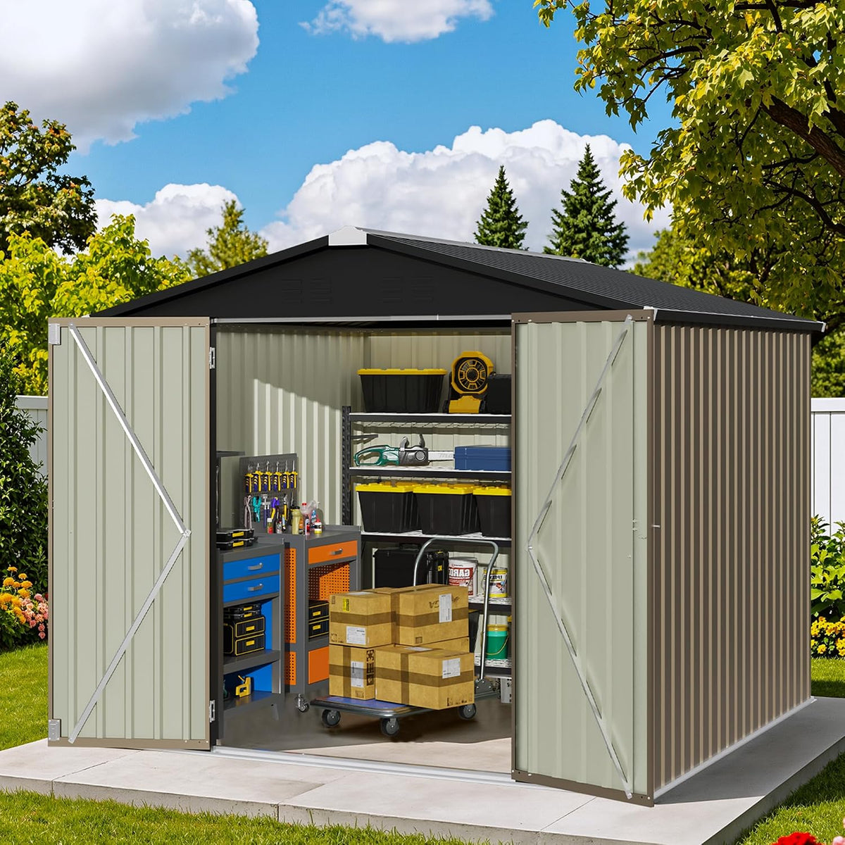 patiowell 8x8 ft storage shed, outdoor metal sheds, main product view