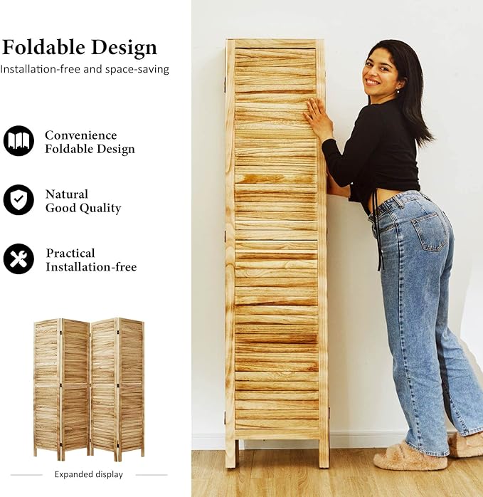 Room Dividers and Folding Privacy Screens, Wood Louvered Separators Divider Wall - Image 4