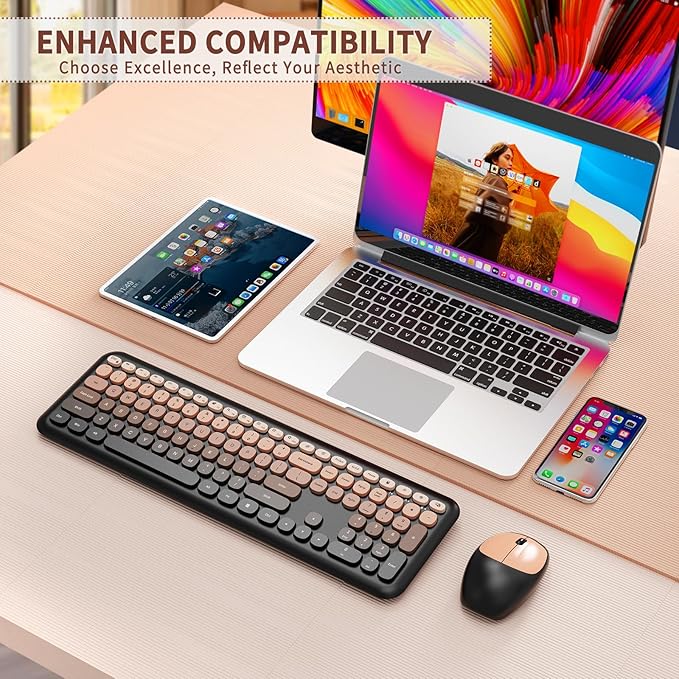 HotFox Wireless Keyboard and Mouse Combo, Full-Size Retro Typewriter Keyboard - Image 7