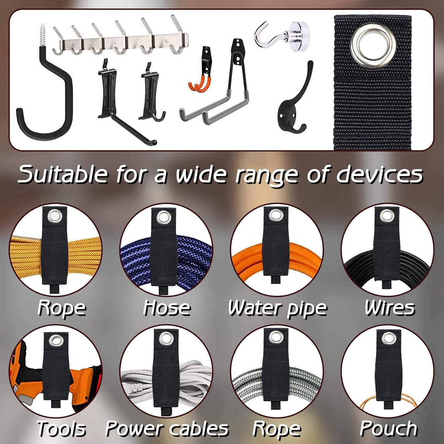 Zkptops 12Pcs Extension Cord Holder Organizer 13 in Heavy Duty Cord Straps | Nylon Storage Strap with Metal Grommet,Wrap Hanger for Garage Organization, Holds 50lbs,Cable Hose Tool Rope Workshop,for Men