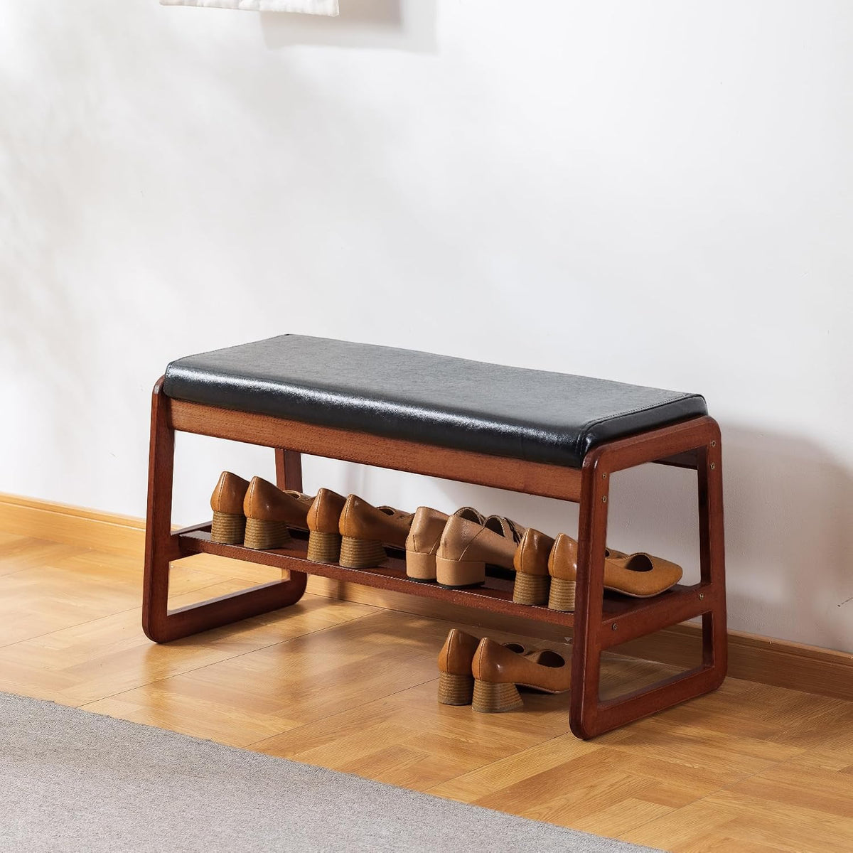 sobibo solid wood shoe bench, 2-tier wooden entryway, main product view