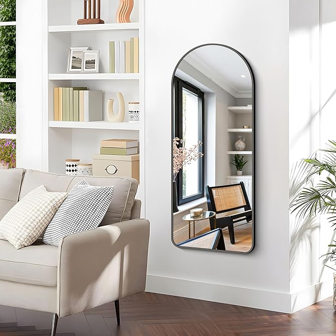 Arched Bathroom Mirror, Wall Mounted Mirror, Vanity Wall Mirror w/Metal Frame - Image 2