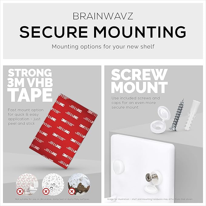 BRAINWAVZ 4” Small Floating Shelf, Adhesive & Screw in, - Image 5