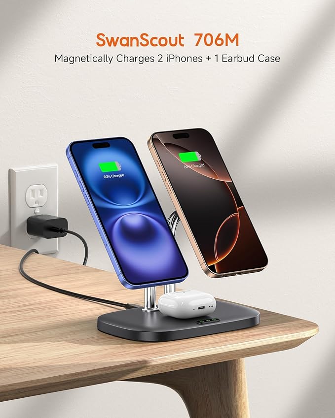 SwanScout Wireless Charger for iPhone Air/17, SwanScout 706M, Dual Magnetic - Image 2