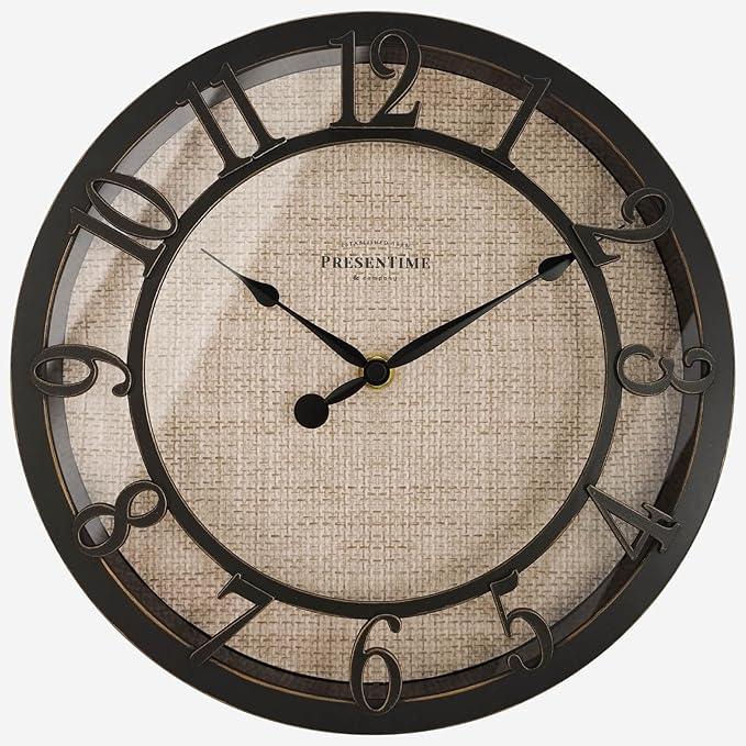 Presentime & Co 10" Farmhouse Series Wall Clock, Cottage Style, Faux Burlap by Presentime