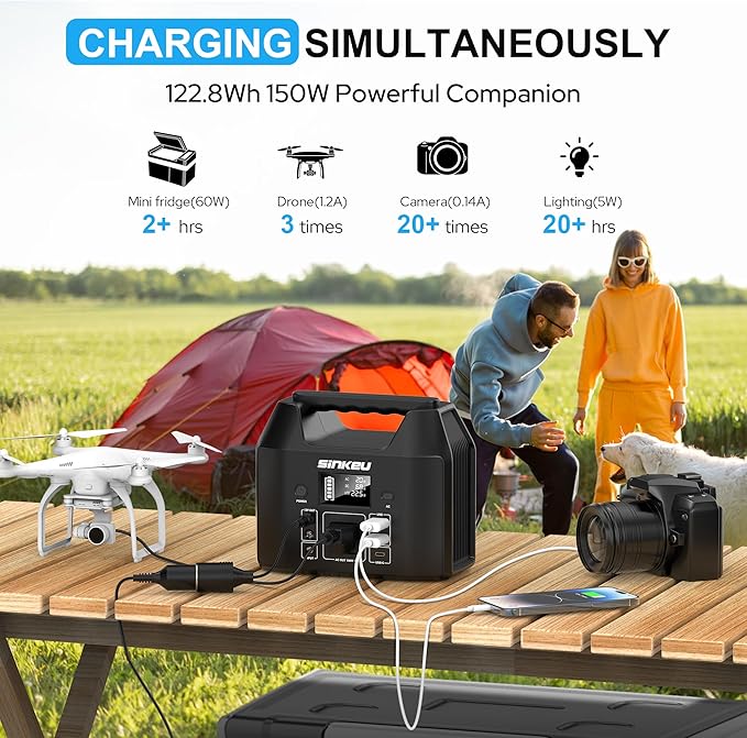 SinKeu Portable Power Station 122.8Wh, LiFePO4 Battery Solar Generator - Image 4