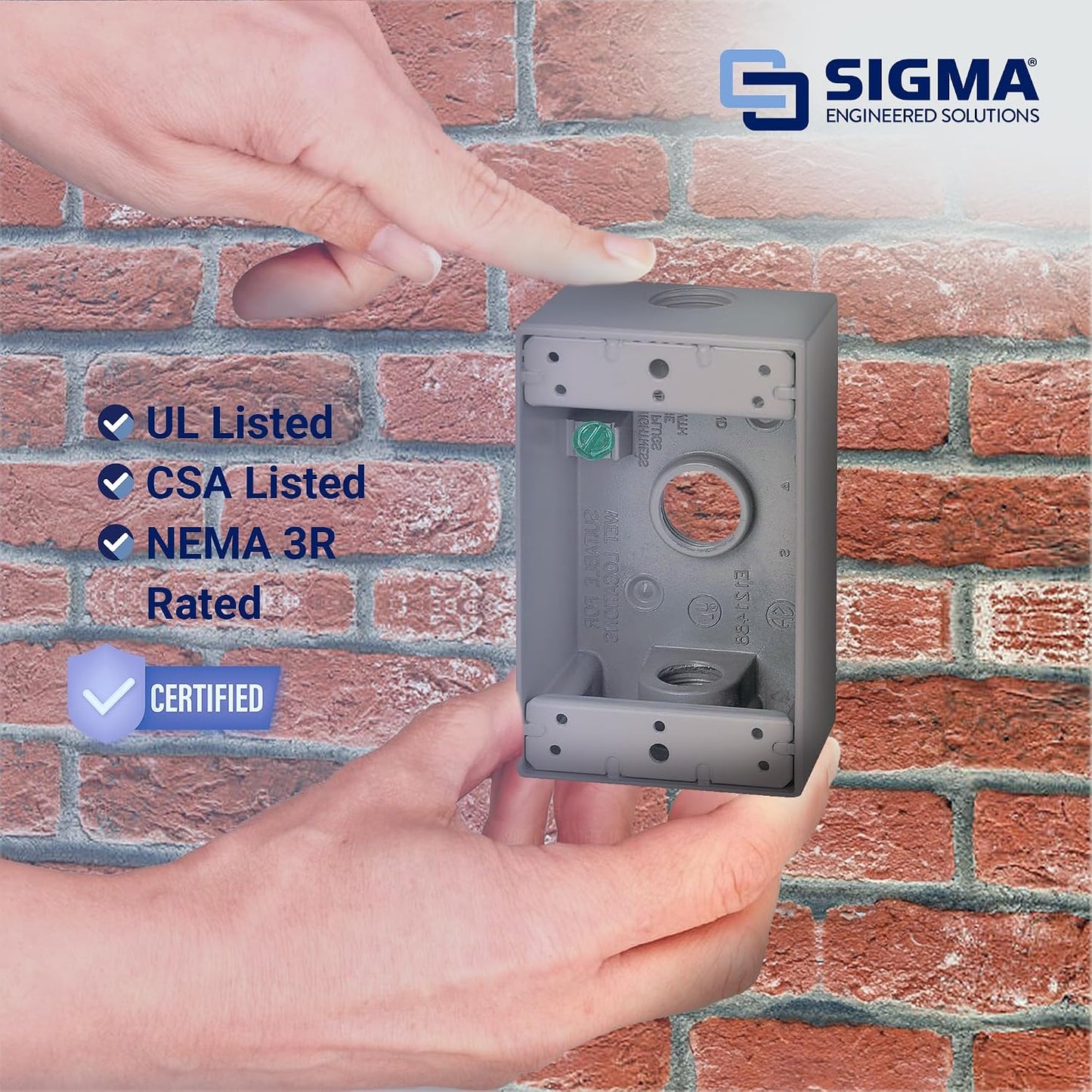 Sigma Engineered Solutions 14250 Weatherproof 1/2" 3 Hole 1-Gang Box, Gray