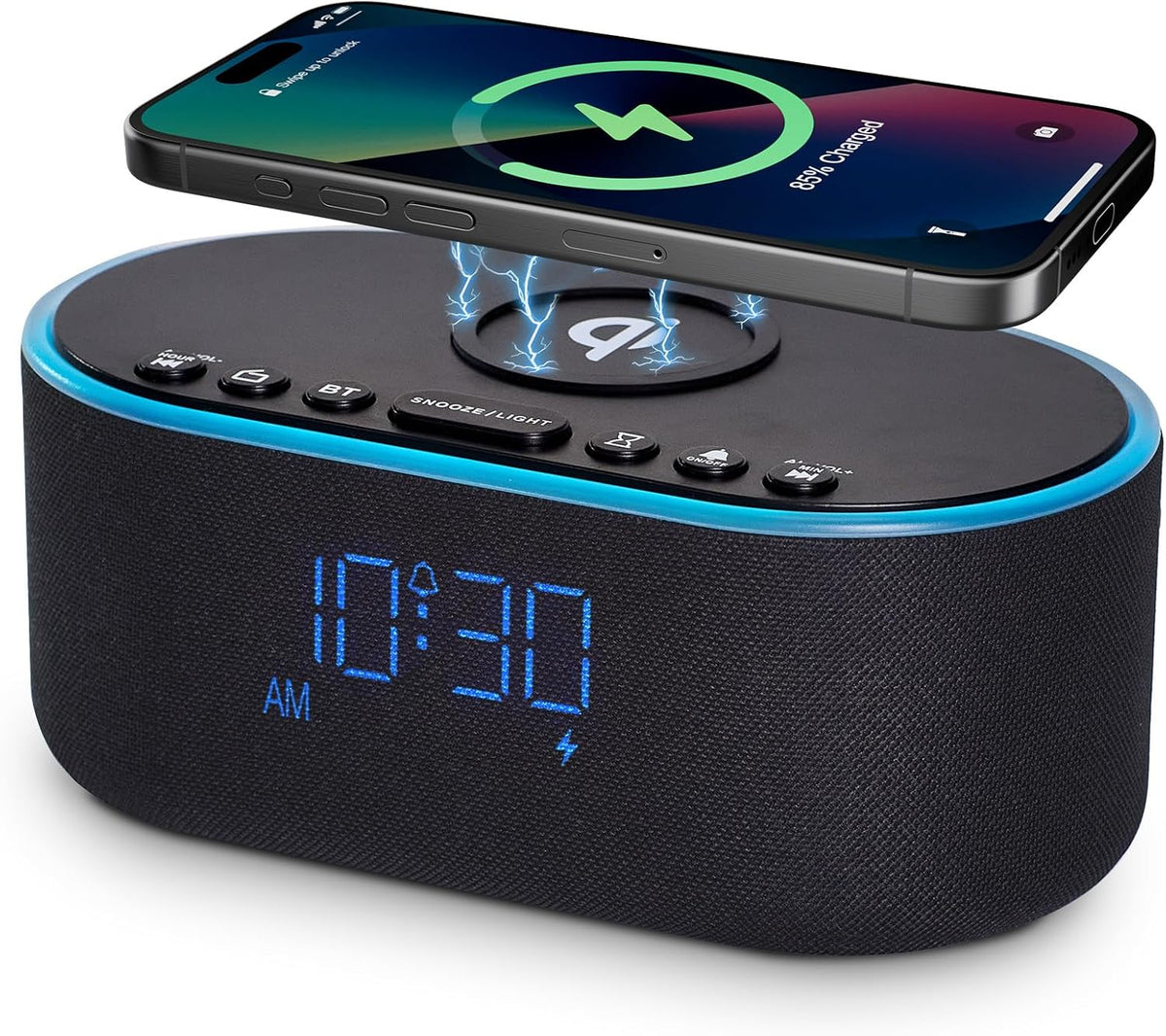 Odokee Wireless Charging Alarm Clock Radio: Qi Certified Fast Wireless Charger