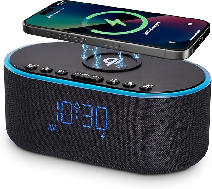 Odokee Wireless Charging Alarm Clock Radio: Qi Certified Fast Wireless Charger by Odokee