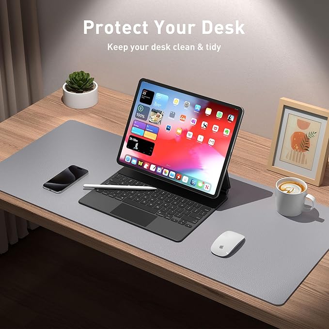 Aothia Leather Desk Pad Protector, Mouse Pad, Office Desk Mat, Non-Slip PU - Image 3
