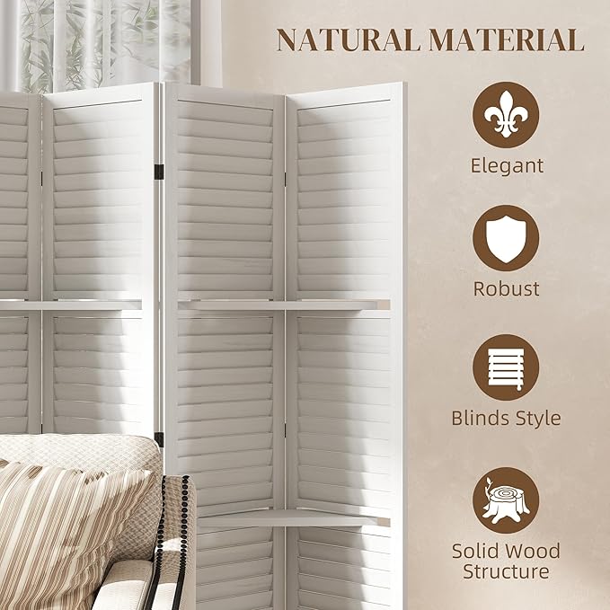 HOMCOM Room Divider, 6 Panel 67" Tall Wood Privacy Screen - Image 5