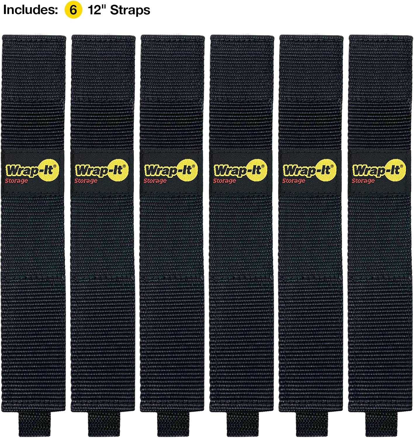 Twin-Straps by Wrap-It Storage - 12" (6-Pack) | Hook and Loop Hanging Cord Wrap for Multi-Purpose Cable and Hose Storage