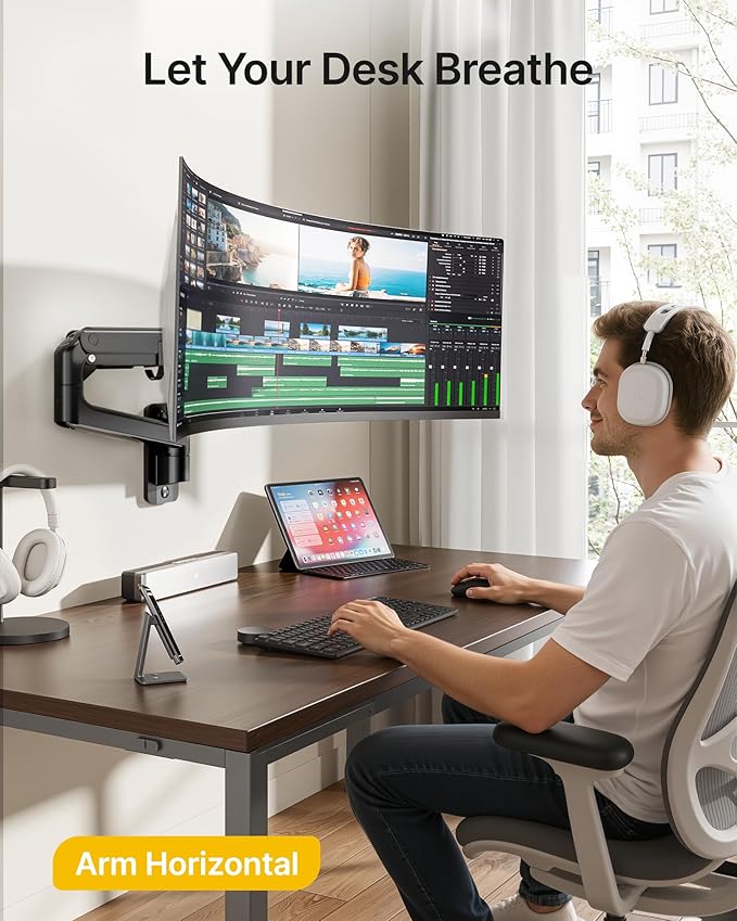 monTEK Monitor Wall Mount for 17-57“ up to 59.4 lbs Ultrawide Screens, Single - Image 7