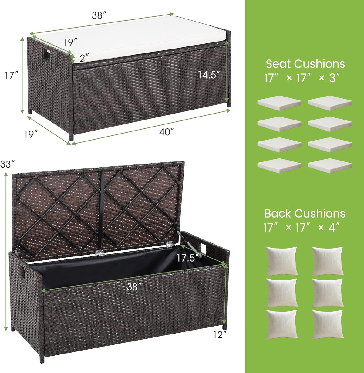 tangkula 34 gallon outdoor storage bench with seat, side view