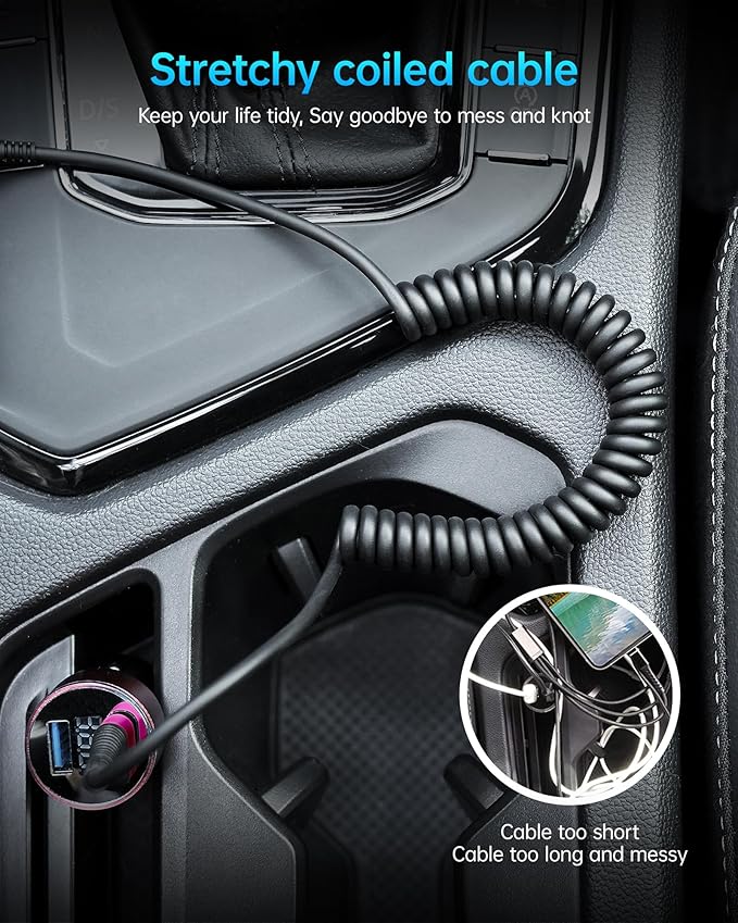 Coiled USB A to USB C Cable for Car, 3FT/5FT USB C Cable Fast Charging - Image 6