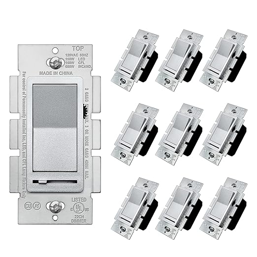 BESTTEN 10 Pack Matte Silver Dimmer Light Switch, Single Pole or 3-Way by BESTTEN