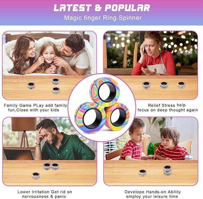 Cevioce 3Pcs Magnetic Rings Fidget Toy Set, Idea ADHD Anxiety Magnetic Fidget - Image 6