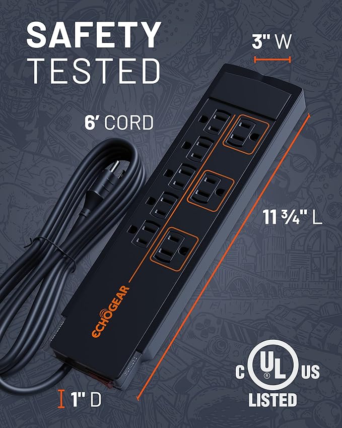 ECHOGEAR ShockBlocker 8 Outlet Surge Protector Power Strip - Image 6