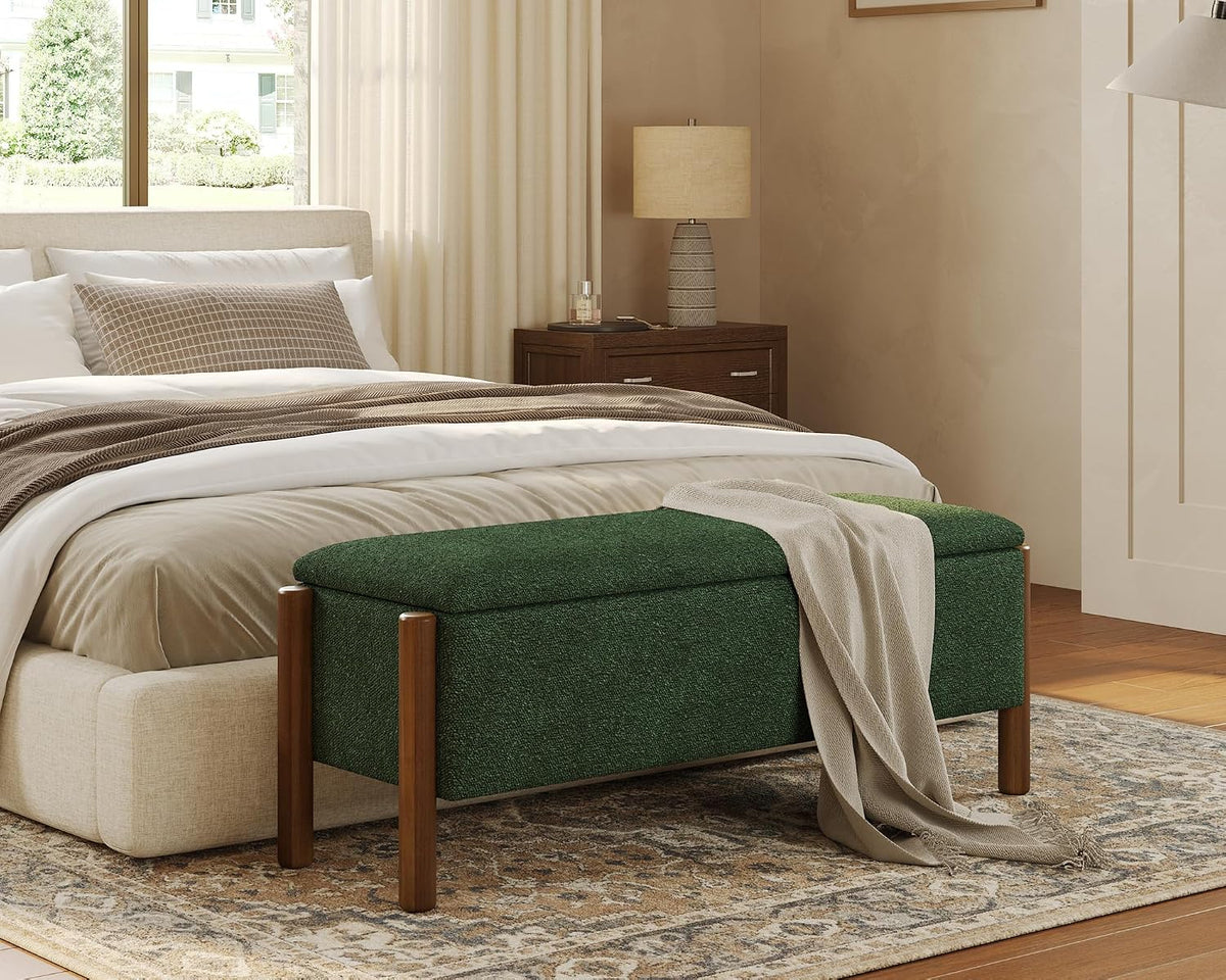 47" storage ottoman bench, boucle upholstered end of, main product view