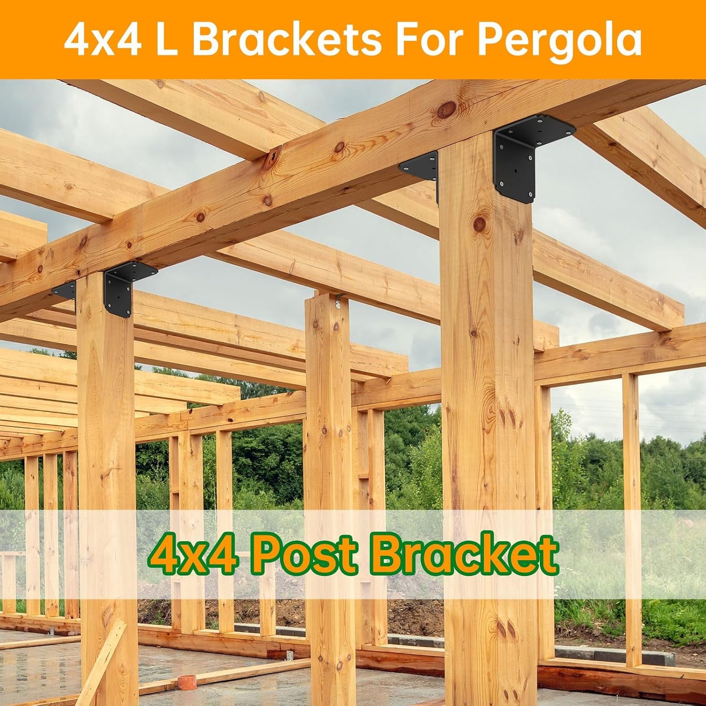 4x4x3.5 Pergola Brackets,Heavy Duty L Bracket for Wood (4PCS) | 4mm Extra-Thick Corner Brackets – Heavy Duty Angle Brace for Shelves, Decks, Fences & Workbenches
