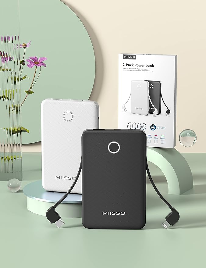 6000mah Ultra Slim Built in Cables Power Bank, Card Size Built in USB C Cords - Image 5