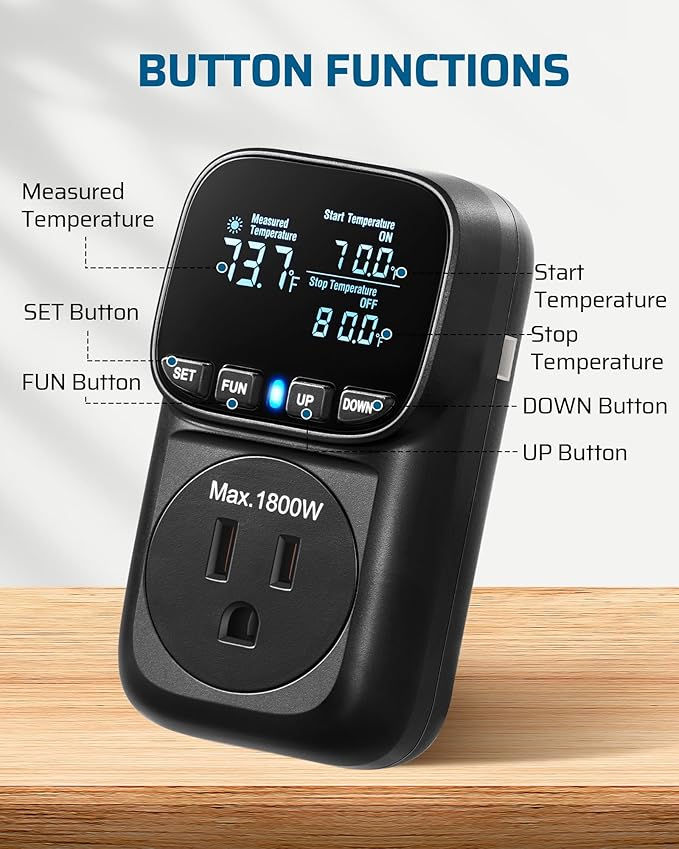DEWENWILS Digital Temperature Controller, Heavy Duty 15A/1800W Thermostat - Image 2