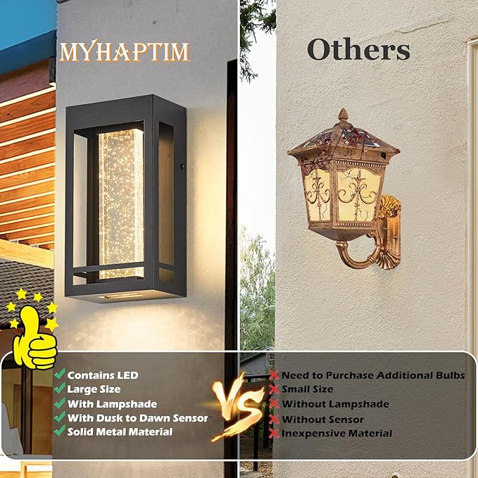 Myhaptim Dusk to Dawn Sensor Porch Lights, Crystal Bubble Exterior Lighting - Image 4