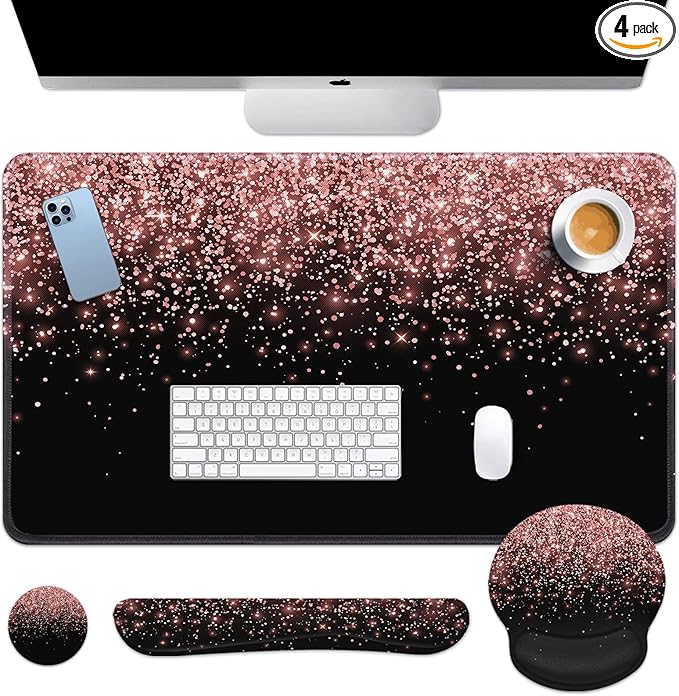 Britimes Rose Gold Pink Keyboard Mouse Pad Set Black Golden 4in1 Large by Britimes