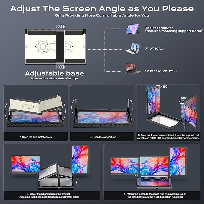 Laptop Screen Extender F3, Triple Portable Monitor 14-inch 360 Degrees Rotation - Image 3