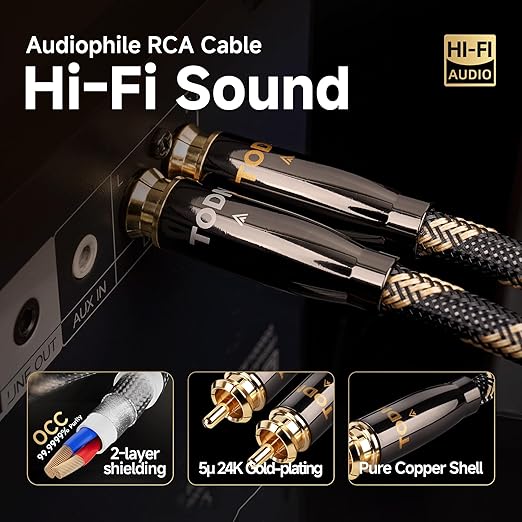 TODN HiFi RCA Audio Cable Audiophile RCA Cables - Image 4