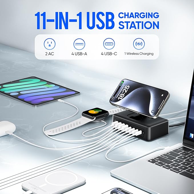 11-in-1 Charging Station USB-C Power Strip, 200W USB C Charger Block, 2AC - Image 2