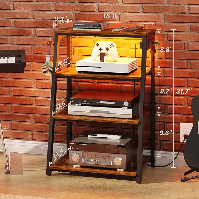 4-Tier AV Media Stand with Power Strips, Heavy Duty Stereo Cabinet Stand with - Image 3