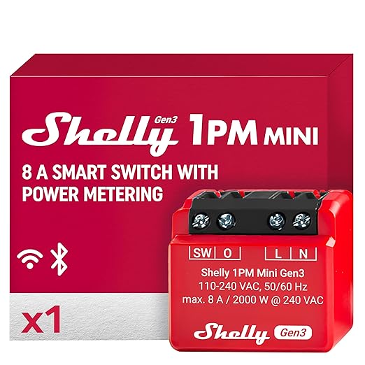 Shelly 1PM Mini Gen3 | WiFi Smart Switch Relay, 1 Channel 8A by Shelly