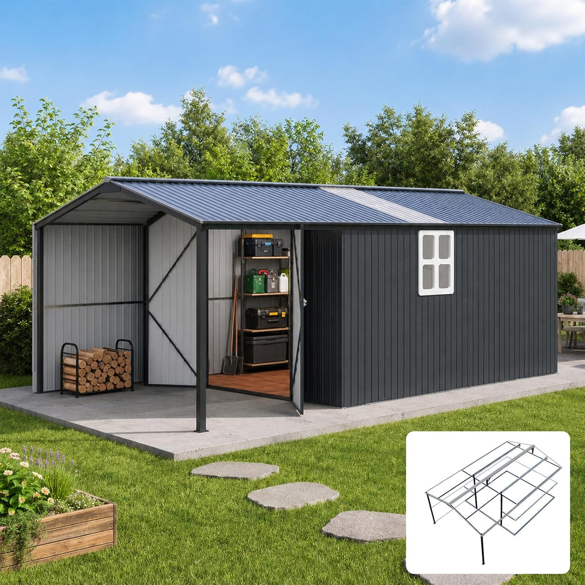 10x15.5 ft metal storage shed with window, lockable, main product view