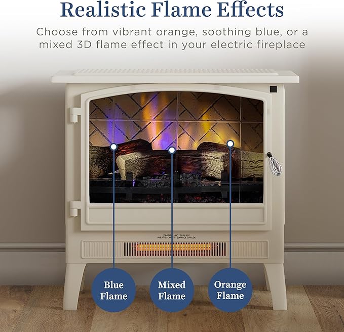 Country Living Infrared Freestanding Electric Fireplace Stove Heater in Cream | - Image 7
