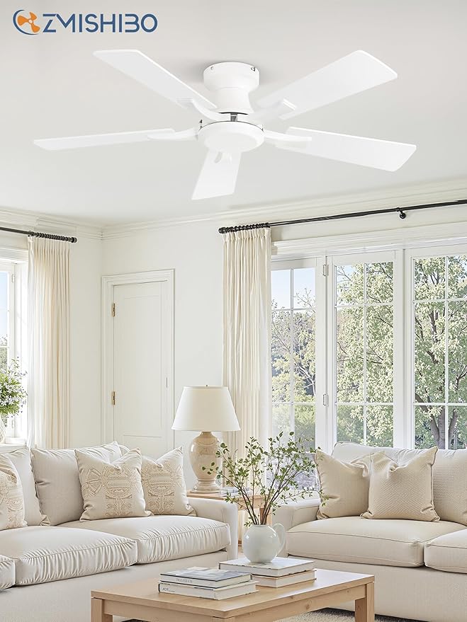 ZMISHIBO 42 Inch Ceiling Fan No Light, Flush Mount Low Profile, Modern White - Image 7