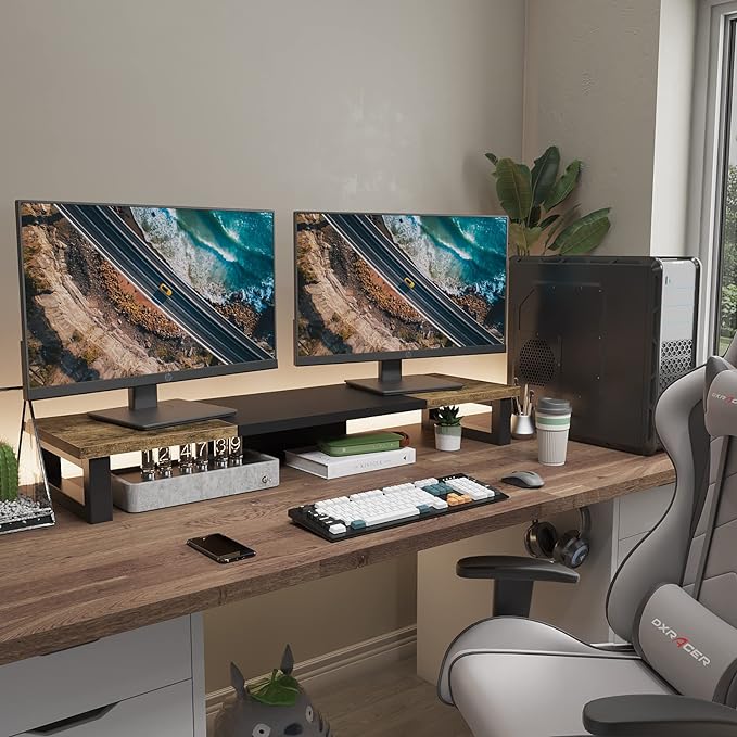 WESTREE Dual Monitor Stand Riser, Wood and Steel Multi-Purpose Desktop Storage - Image 5