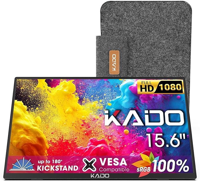 Kado Portable Monitor 15.6'' 1080p, 100% sRGB USB-C HDMI Gaming Monitor by Kado